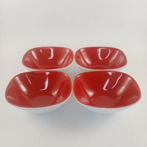 Pier 1 Imports White Red Porcelain Bowls Set of 4 Small Square Serving Dishes